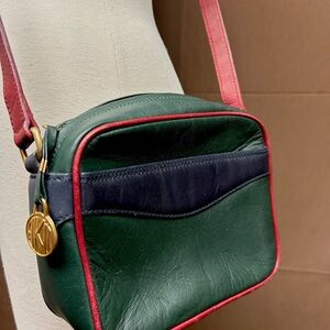 Leather square shoulder bag Green and burgundy crossbody bag